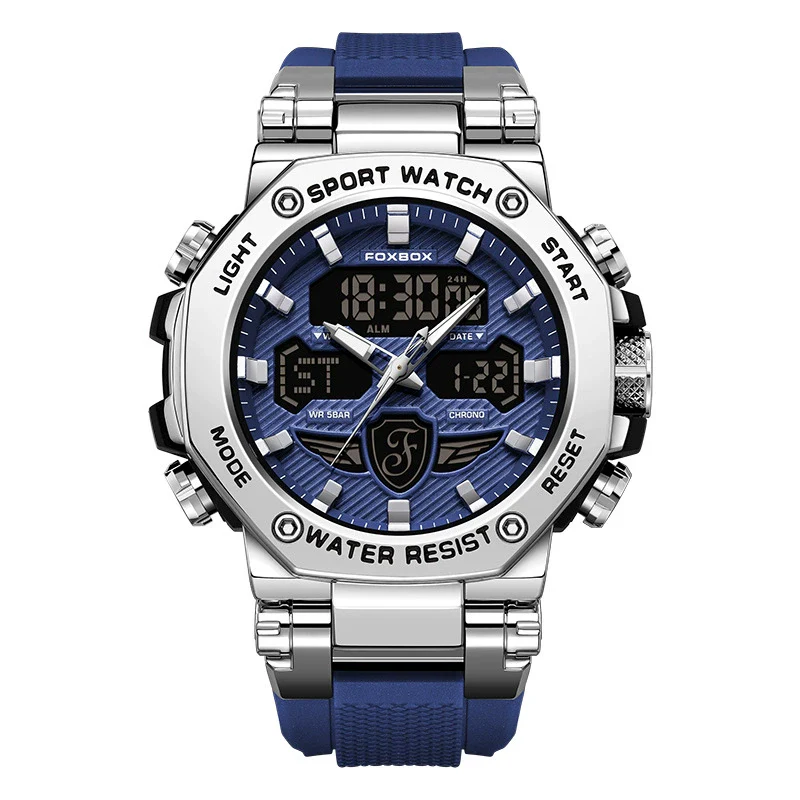Men's Dual Display Electronic Watch Waterproof Luminous Chronograph Alarm Clock Sports Watch Round Dial Silicone Strap Alloy Case Mineral Glass Mirror - Image 5