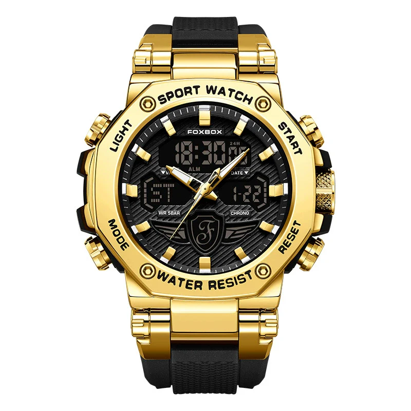 Men's Dual Display Electronic Watch Waterproof Luminous Chronograph Alarm Clock Sports Watch Round Dial Silicone Strap Alloy Case Mineral Glass Mirror - Image 6