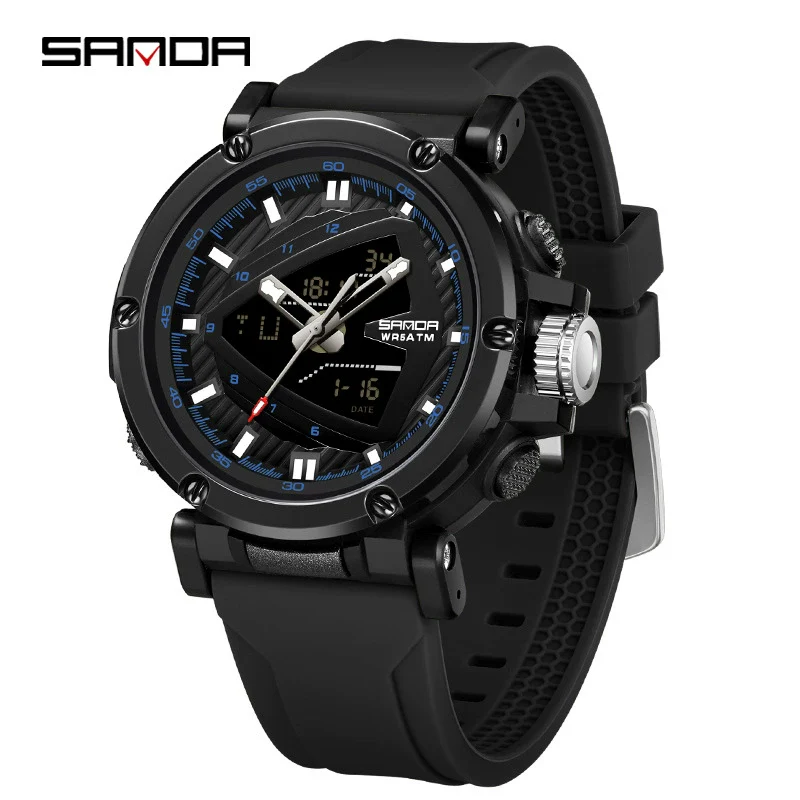 Men's Electronic Quartz Sports Waterproof Alarm Clock Watch Round Dial Alloy Case Silicone Strap Simple Style - Image 6