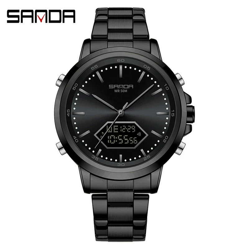 Men's Electronic Watch Waterproof Multifunction Simple Style Zinc Alloy Case Steel Belt Round Dial - Image 10