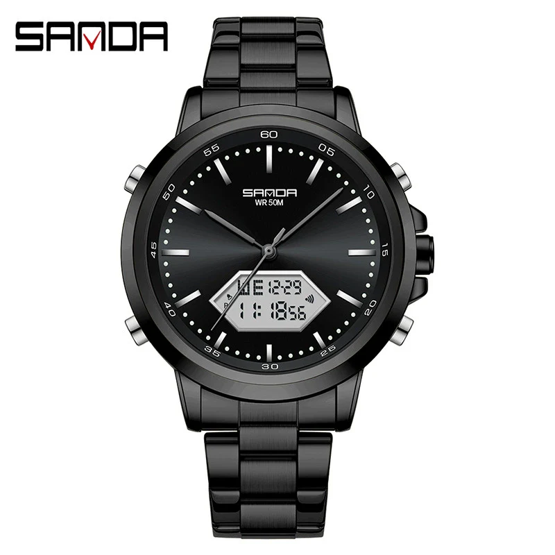 Men's Electronic Watch Waterproof Multifunction Simple Style Zinc Alloy Case Steel Belt Round Dial - Image 3