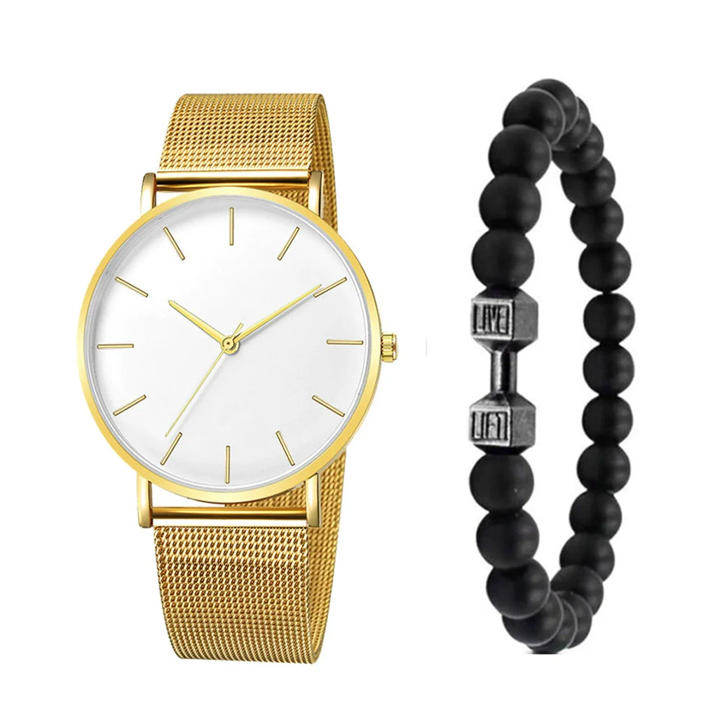 Men's Fashion Alloy Beaded Bracelet With Round Dial - Image 4