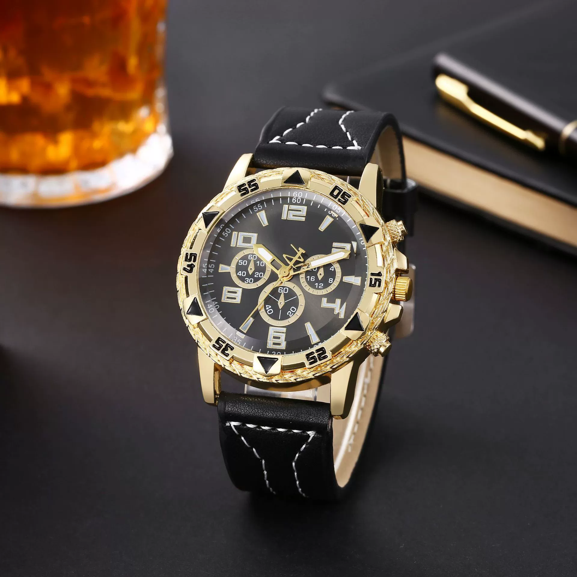 Men's Fashion Business Quartz Watch Metal Case Imitation Leather Strap Titanium Buckle Round Dial - Image 6
