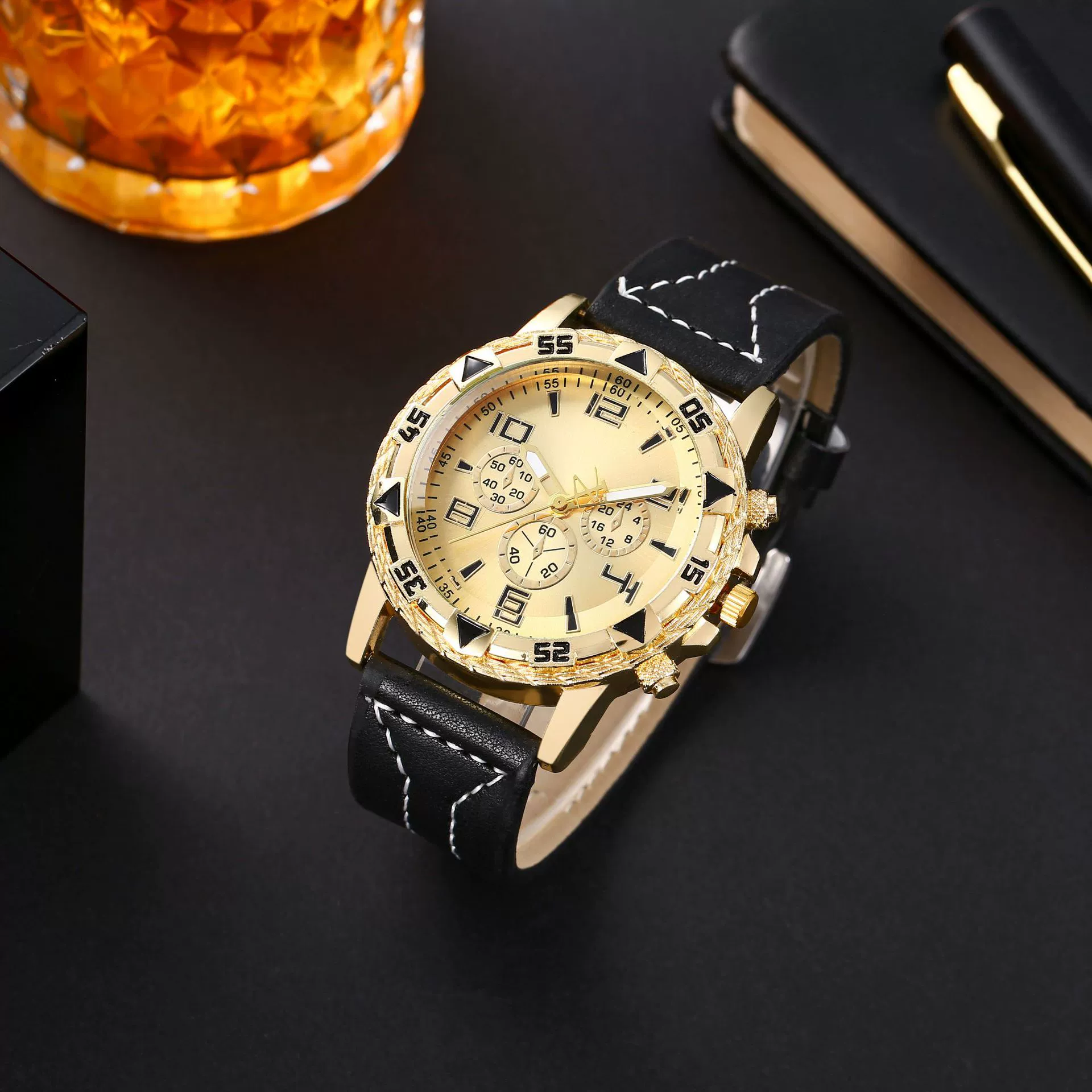 Men's Fashion Business Quartz Watch Metal Case Imitation Leather Strap Titanium Buckle Round Dial - Image 7