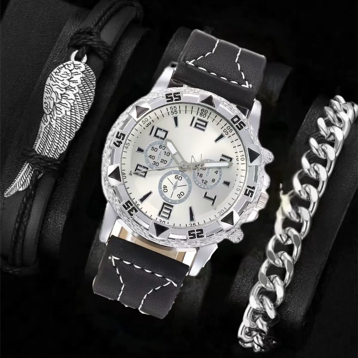 Men's Fashion Business Quartz Watch Metal Case Imitation Leather Strap Titanium Buckle Round Dial - Image 9