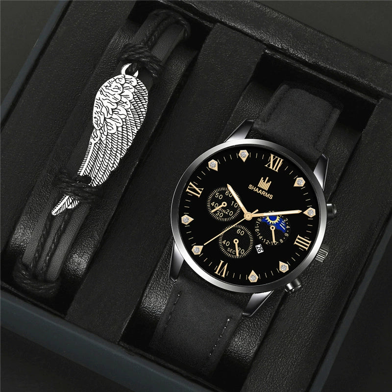 Men's Fashion Casual Quartz Watch With Round Dial Alloy Case Imitation Leather Strap And Stainless Steel Buckle - Image 2