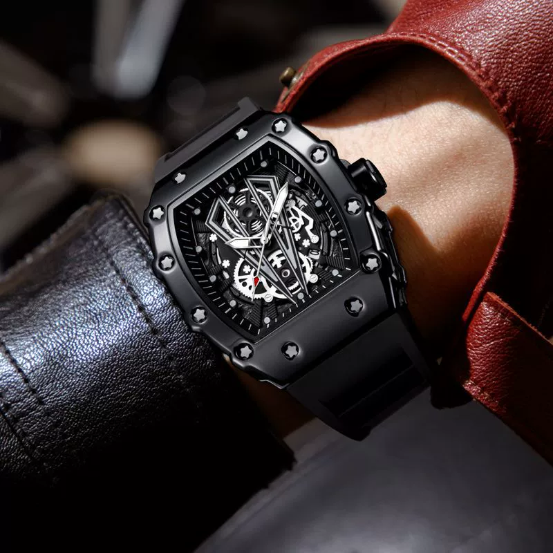 Men's Fashion Luminous Waterproof Quartz Watch Wine Barrel Shaped Alloy Case Stainless Steel Clasp Pu Strap - Image 3