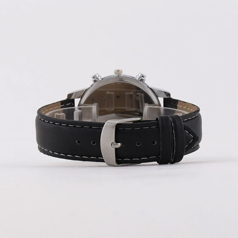 Men's Fashion Quartz Watch With Metal Case Imitation Leather Strap And Stainless Steel Buckle Round Dial - Image 4