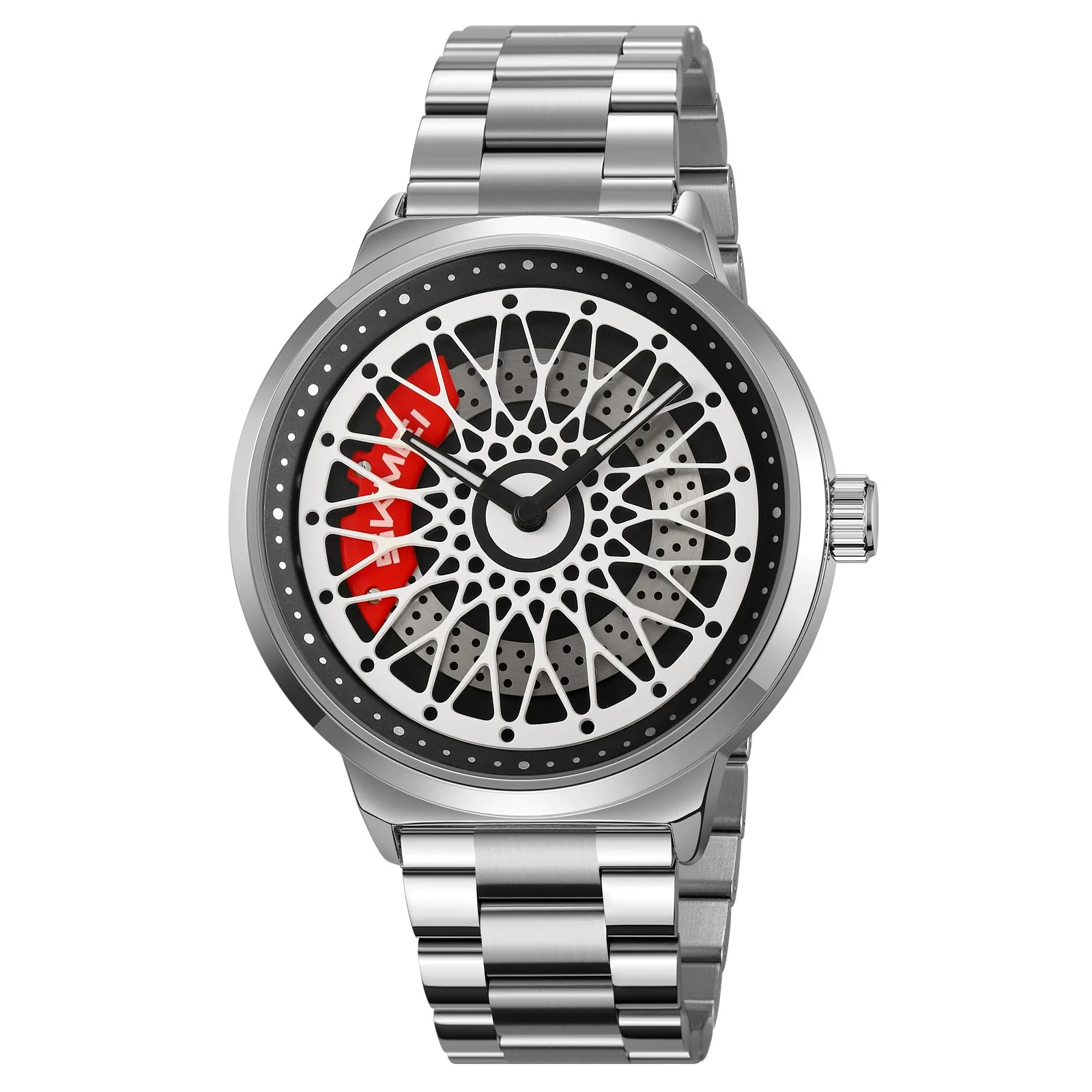 Men's Fashion Waterproof Watch With Alloy Case Stainless Steel Band And Round Cut Out Rotatable Dial - Image 9