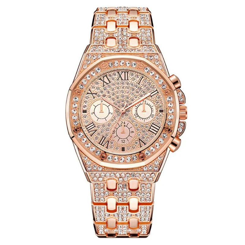 Men's Fashionable Steel Band Diamond Watch With Roman Numeral And Round Dial - Image 7