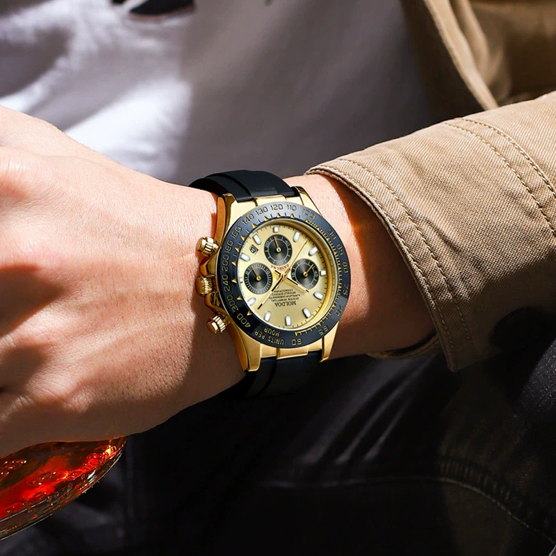 Men's Fully Automatic Hollow Mechanical Multifunctional Luminous Waterproof Watch Alloy Case Stainless Steel Strap Round Dial Business Style