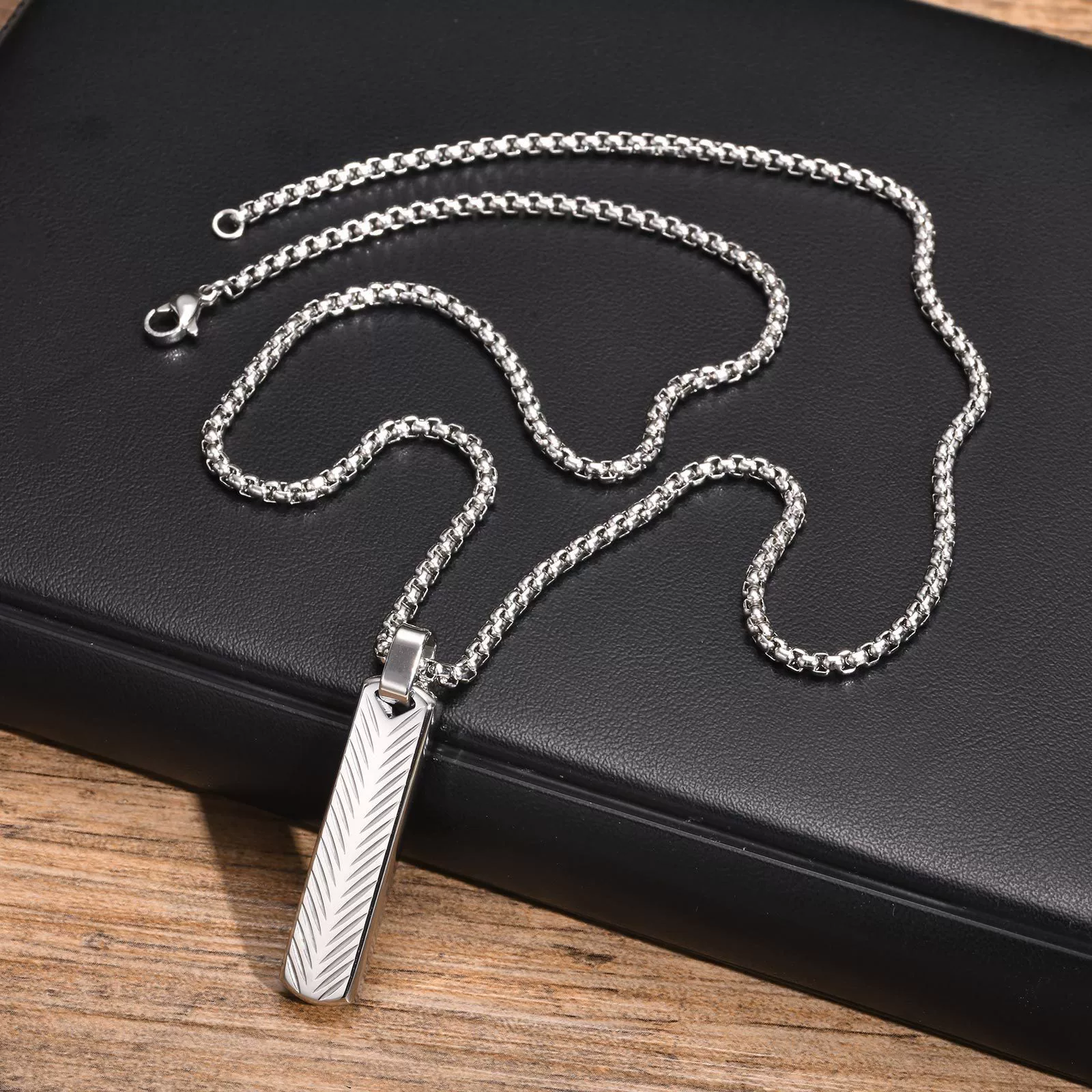 Men's Geometric Square Flower Pendant Necklace Stainless Steel Electroplated - Image 7