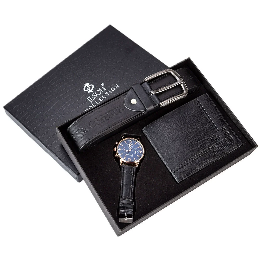 Men's Gift Set With Alloy Watch Pu Belt And Wallet Leisure Style Round Dial Pin Buckle Stainless Steel Clasp - Image 5