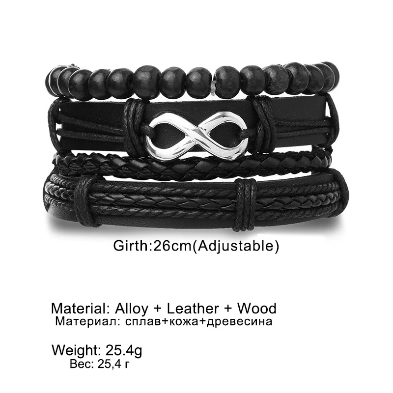 Men's Handmade Geometric Multi Layer Leather Beads Bracelet - Image 4