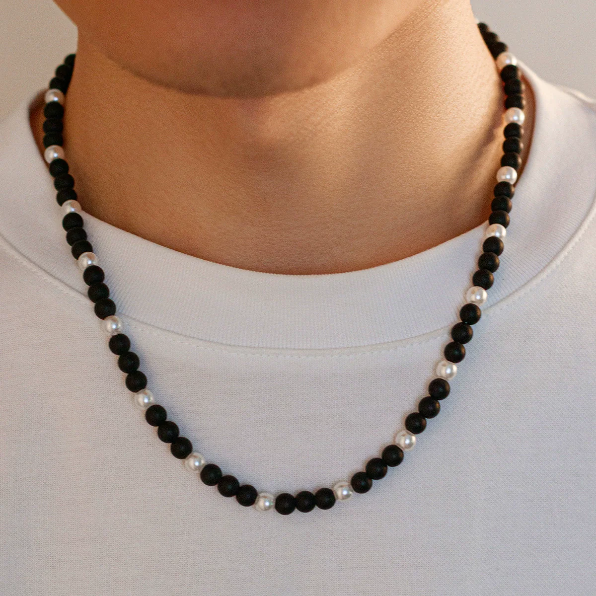 Men's Handmade Geometric Stone Beaded Necklace - Image 2