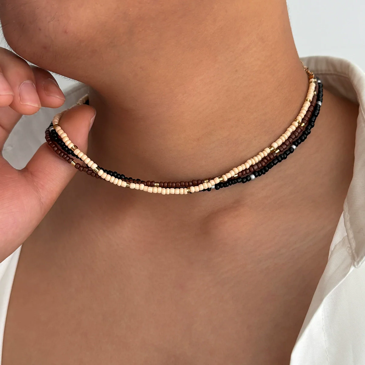 Men's Handmade Rice Beads Geometric Style Necklace - Image 3