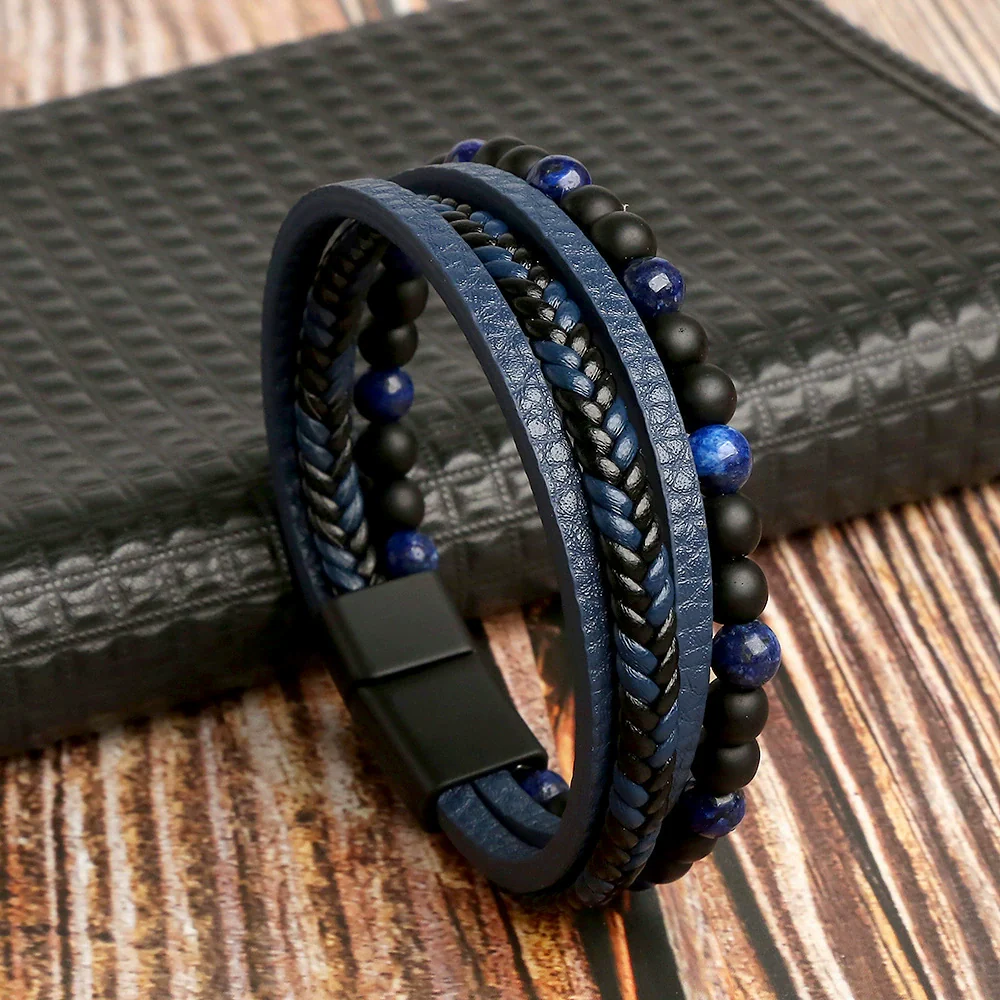 Men's Handwoven Natural Stone Tiger Eye Stone Beaded Bracelet With Geometric Style And Zinc Alloy Buckle - Image 13