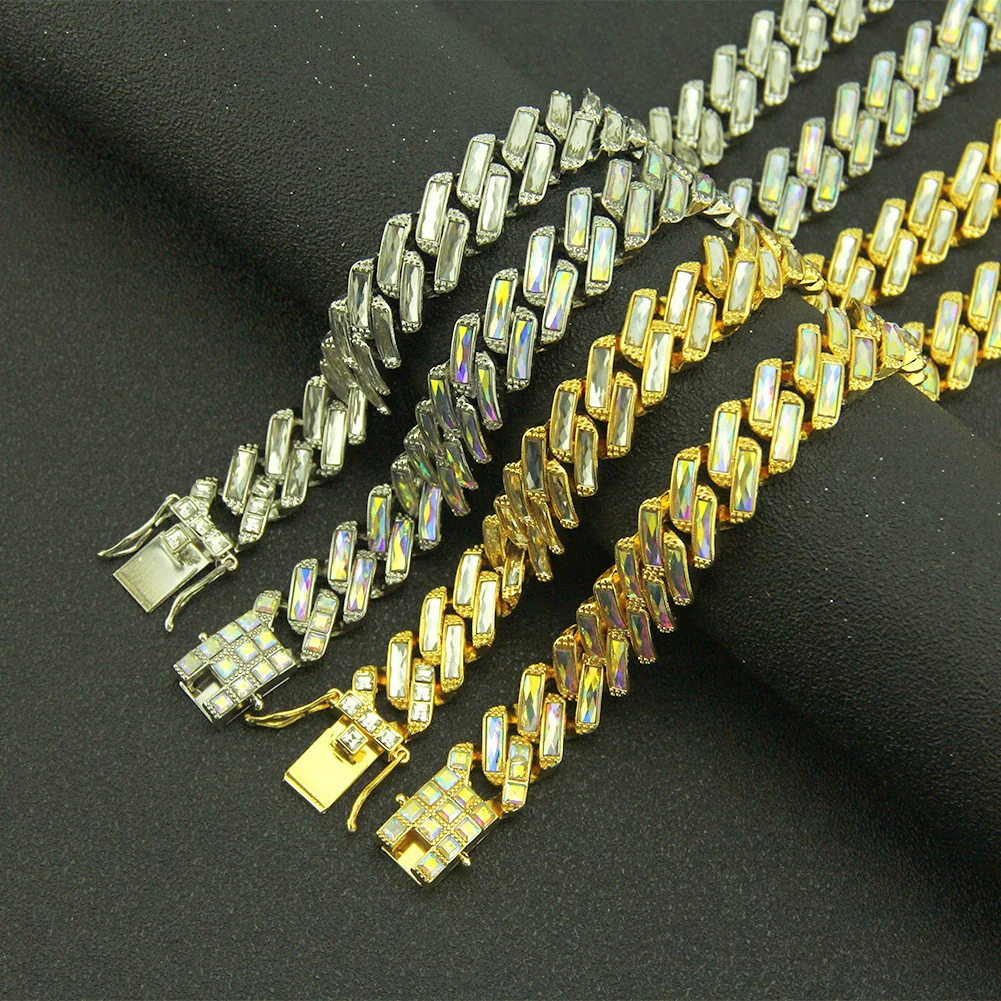 Men's Hip Hop Alloy Cuban Chain Necklace With Diamond And Geometric Square Design - Image 3