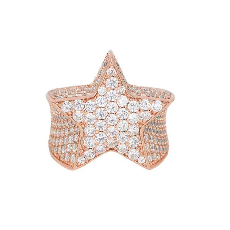 Men's Hip Hop Metal Fivepointed Star Ring With Micro Inlaid Zircon And Electroplating - Image 6