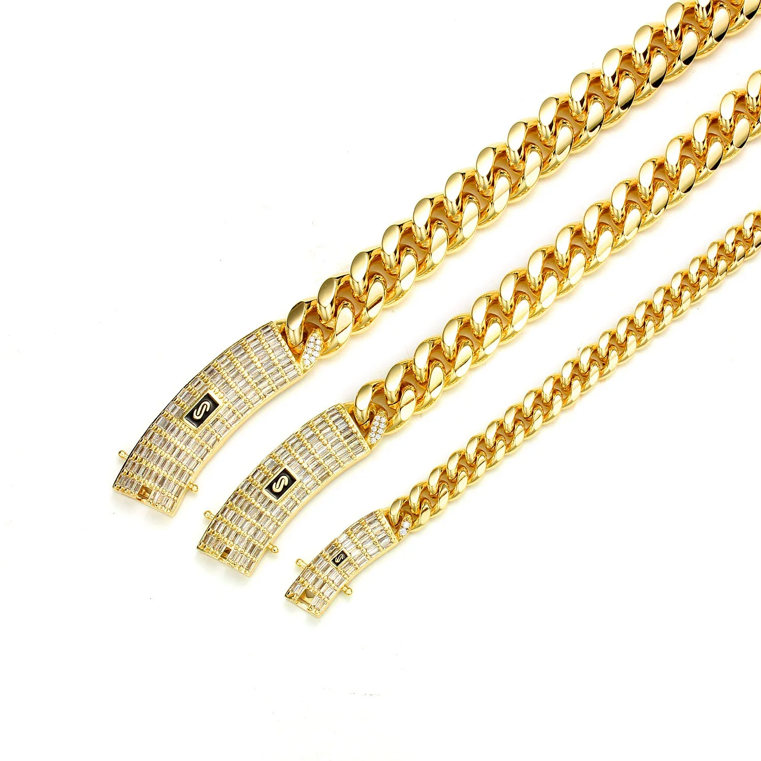Men's Hip Hop Stainless Steel Cuban Chain Jewelry With Geometric Pattern Buckle And Zircon Polished And Electroplated - Image 4
