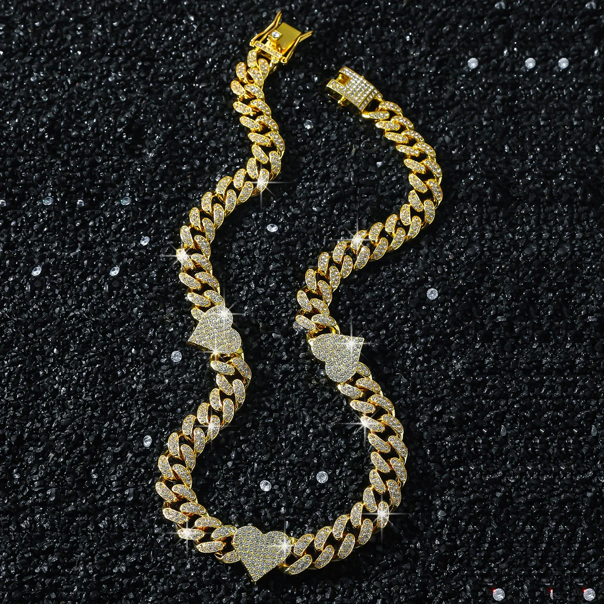 Men's Hip Hop Style Alloy Cuban Chain With Diamond And Peach Heart Design Necklace - Image 6
