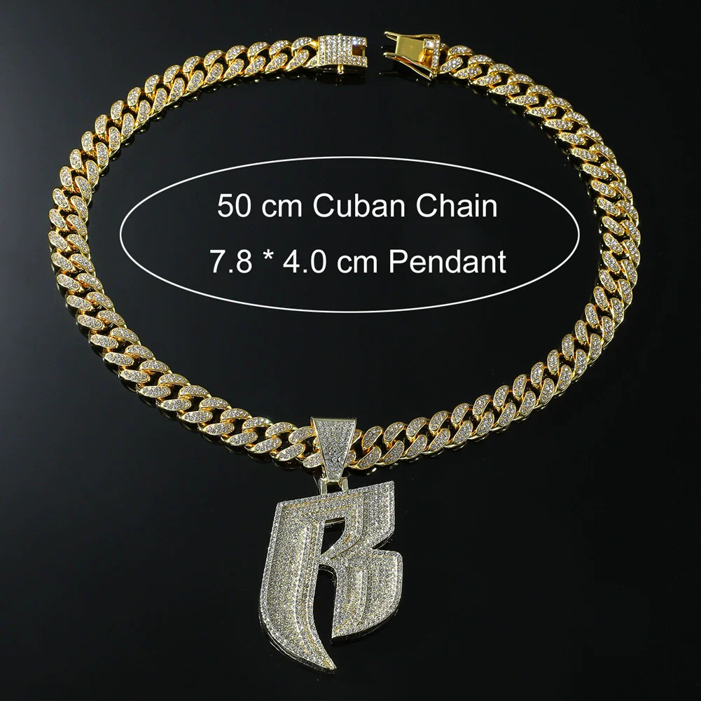 Men's Hip Hop Style Alloy Pendant Necklace With Rhinestone And Letter B Design Cuban Chain Accessories - Image 2