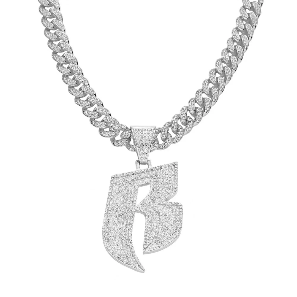 Men's Hip Hop Style Alloy Pendant Necklace With Rhinestone And Letter B Design Cuban Chain Accessories - Image 5