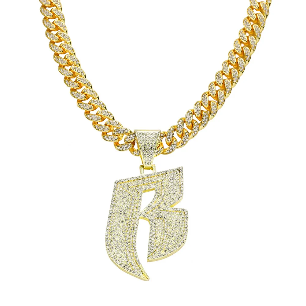 Men's Hip Hop Style Alloy Pendant Necklace With Rhinestone And Letter B Design Cuban Chain Accessories - Image 6