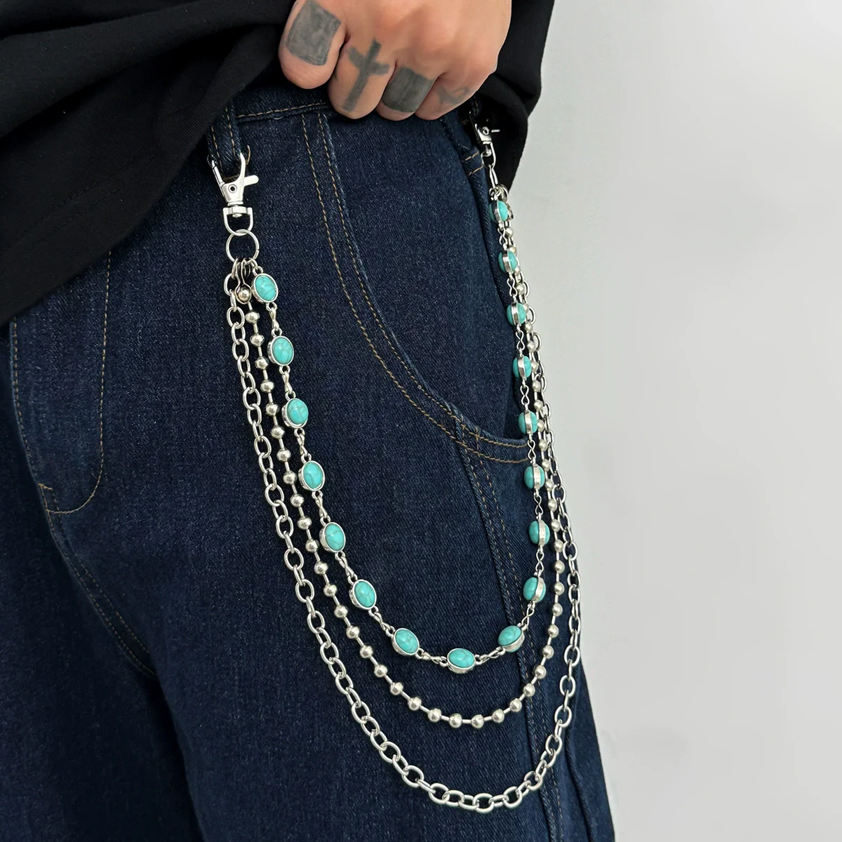 Men's Hip Hop Style Turquoise Metal Waist Chain Pendant Accessories