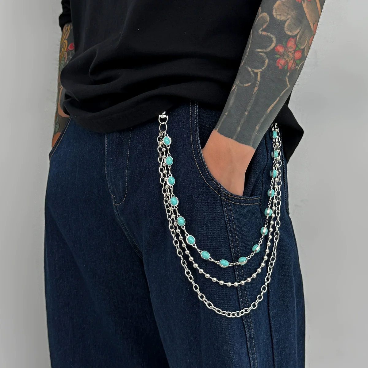 Men's Hip Hop Style Turquoise Metal Waist Chain Pendant Accessories - Image 2