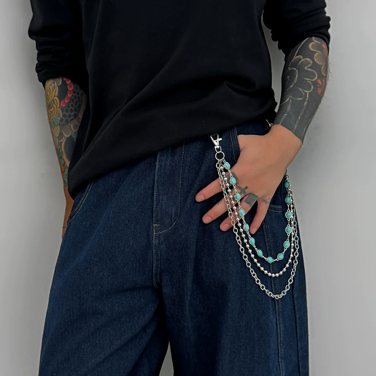 Men's Hip Hop Style Turquoise Metal Waist Chain Pendant Accessories - Image 3