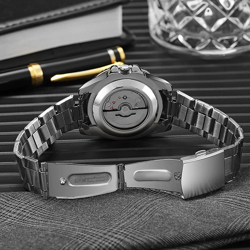 Men's Hiphop Alloy Imitation Mechanical Watch With Rotating Hollow Design Transparent Bottom Mineral Reinforced Glass Mirror Single Folding Buckle Waterproof And Luminous Features - Image 3