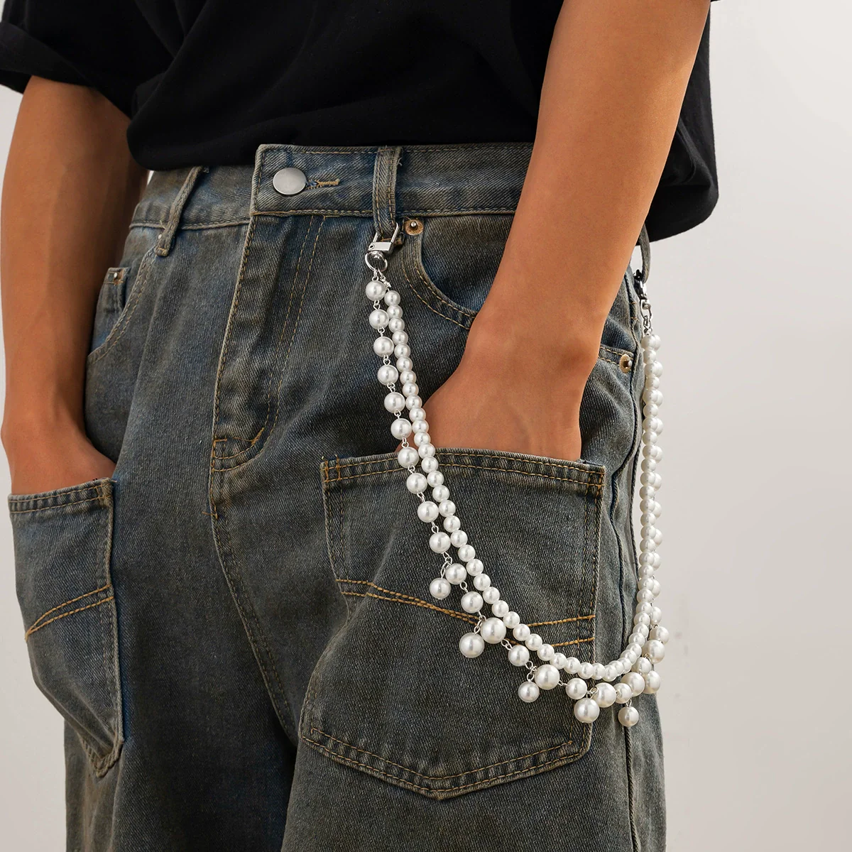 Men's Hiphop Fashion Pants Chain With Imitation Pearls Handmade Beads Alloy Belt Buckle Highend Matching Accessories - Image 6