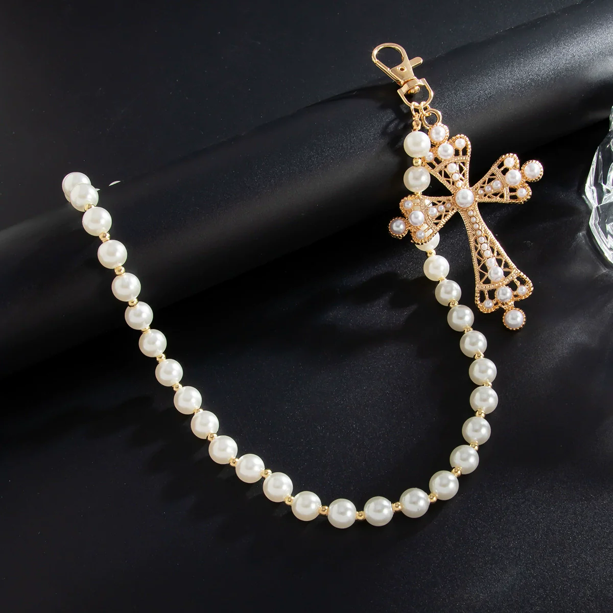 Men's Hiphop Metal Pearl Pants Chain With Cross Pendant Accessories - Image 4