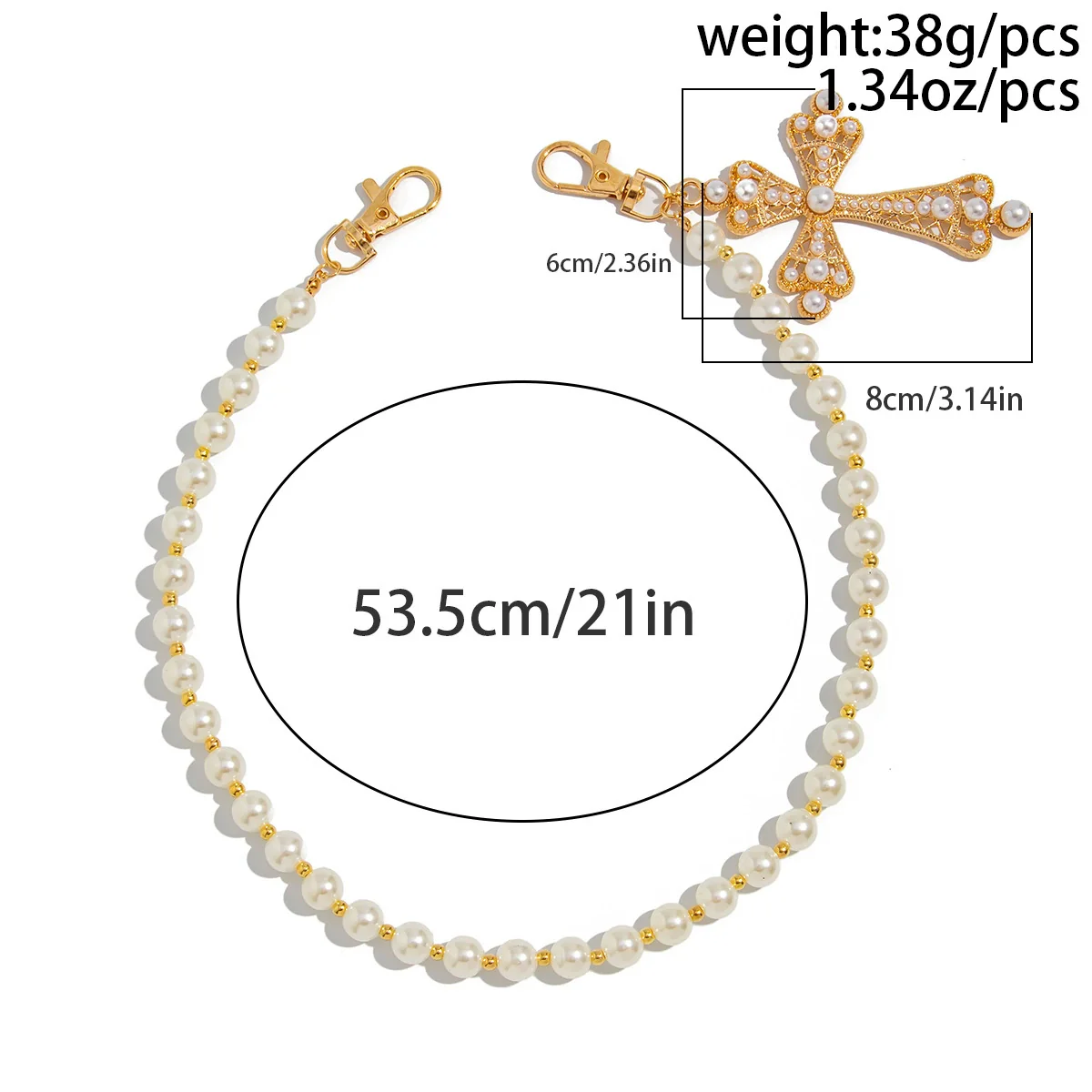 Men's Hiphop Metal Pearl Pants Chain With Cross Pendant Accessories - Image 6