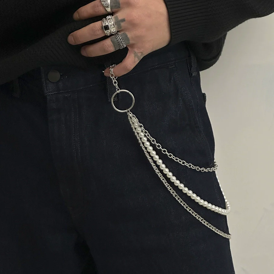 Men's Hiphop Niche Jeans Waist Chain Metal Pearl Stitching Cowboy Style High Street Accessories - Image 2