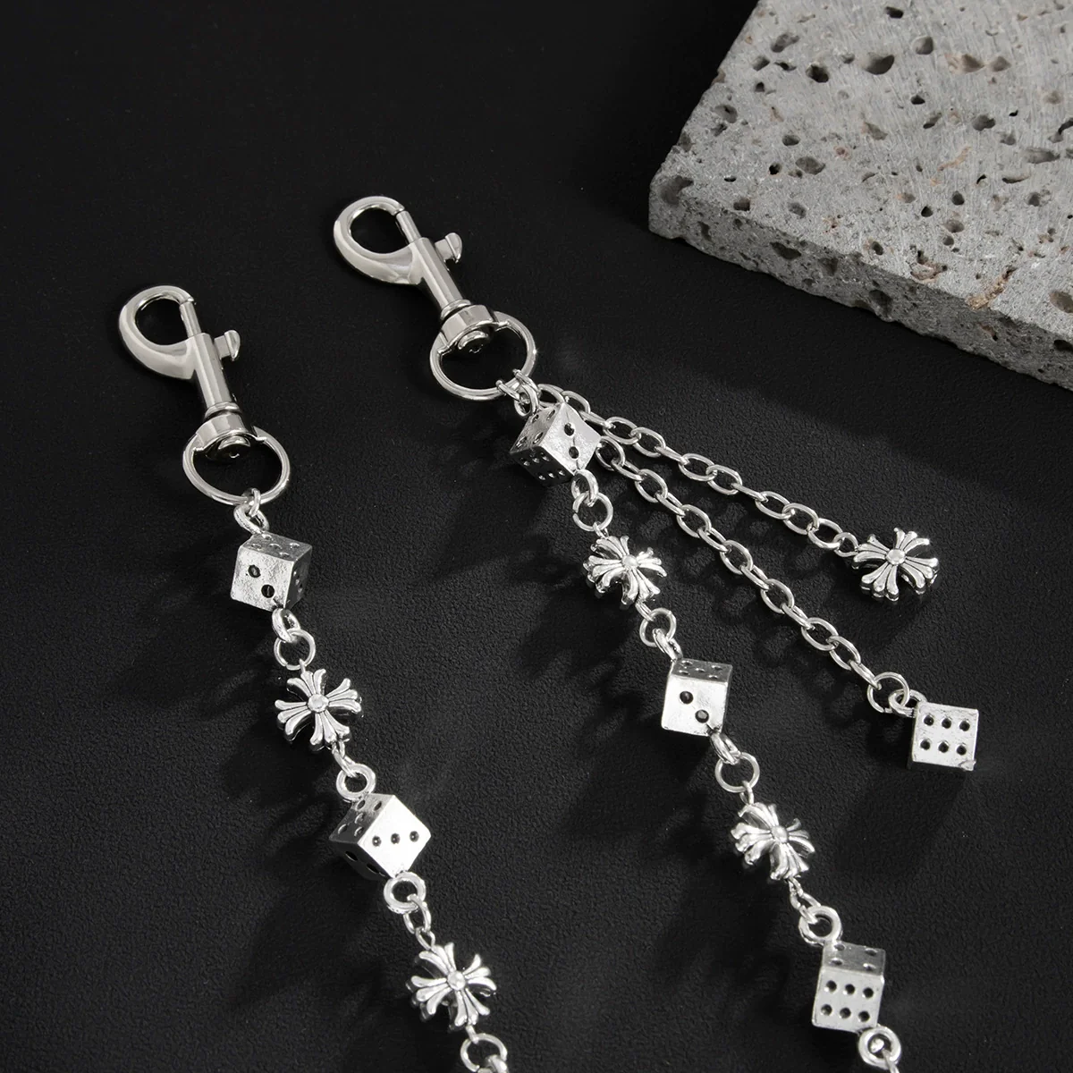 Men's Hiphop Retro Dice Splicing Metal Pearl Pants Chain Pendant - Image 4