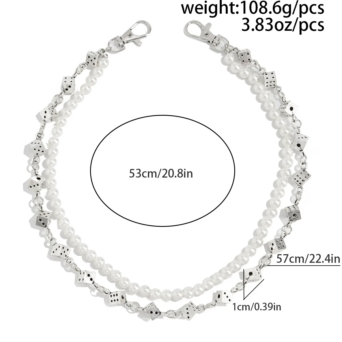 Men's Hiphop Retro Dice Splicing Metal Pearl Pants Chain Pendant - Image 6