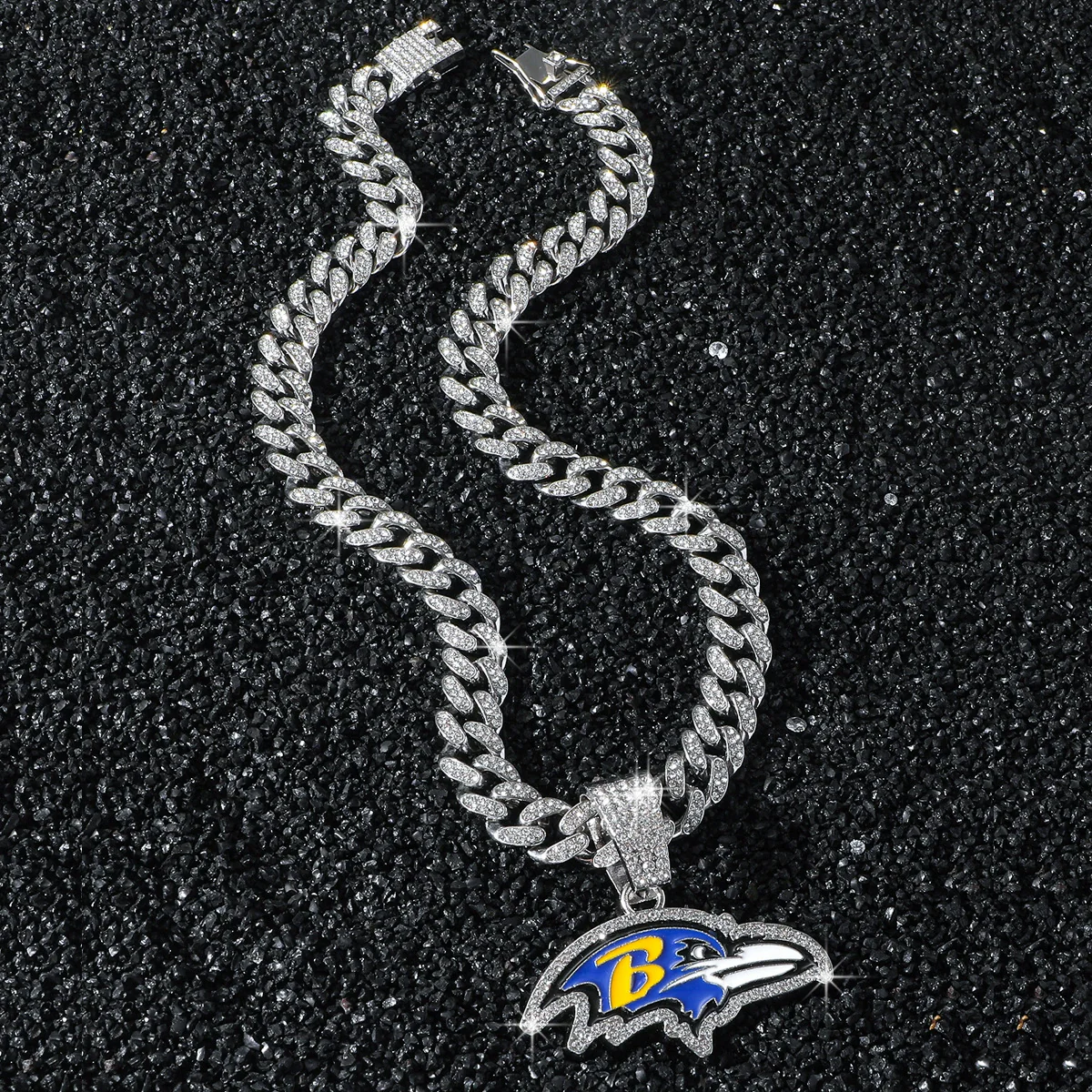Men's Hiphop Style Eagle Head Football Team Logo Pendant Necklace With Cuban Chain And Zinc Alloy Pendant Electroplated - Image 3