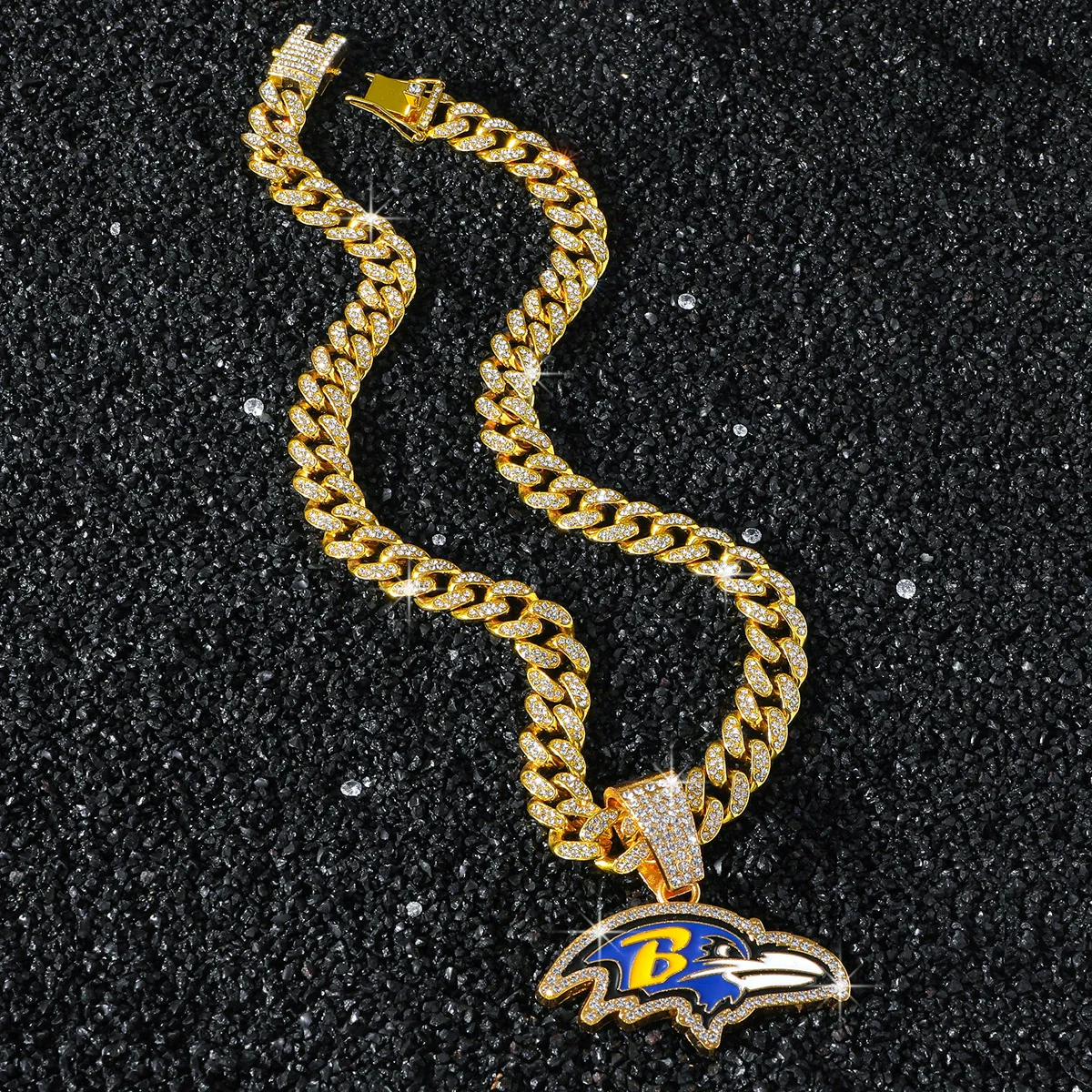 Men's Hiphop Style Eagle Head Football Team Logo Pendant Necklace With Cuban Chain And Zinc Alloy Pendant Electroplated - Image 4