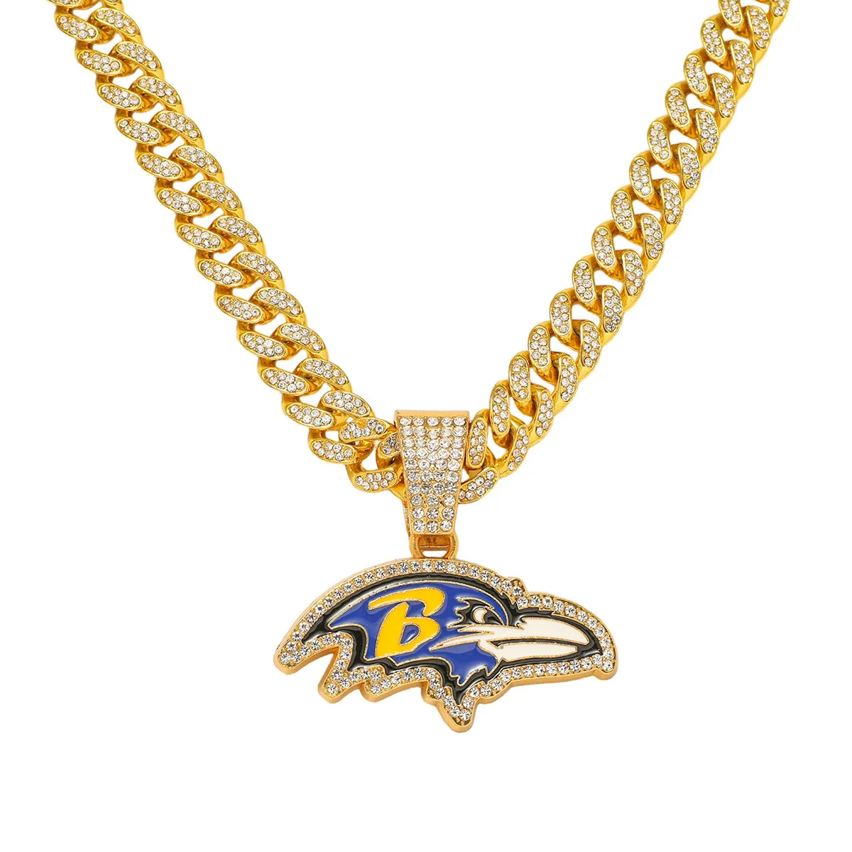 Men's Hiphop Style Eagle Head Football Team Logo Pendant Necklace With Cuban Chain And Zinc Alloy Pendant Electroplated - Image 5