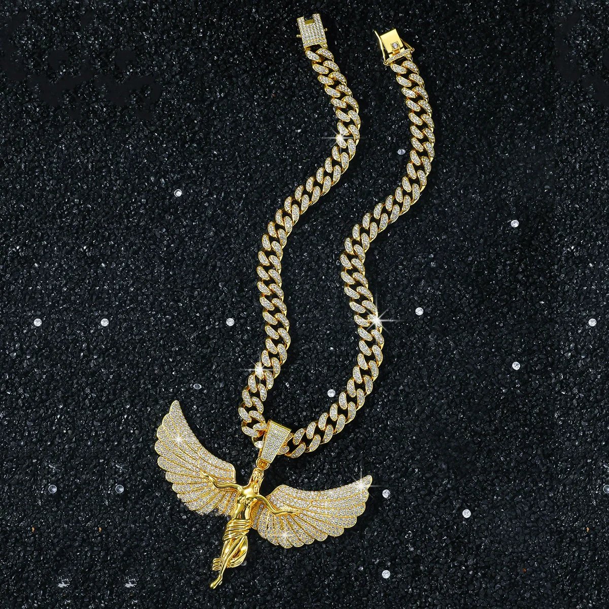 Men's Hiphop Style Exaggerated Angel Wings Pendant Necklace With Cuban Chain Zinc Alloy Electroplated Geometric Pattern - Image 6