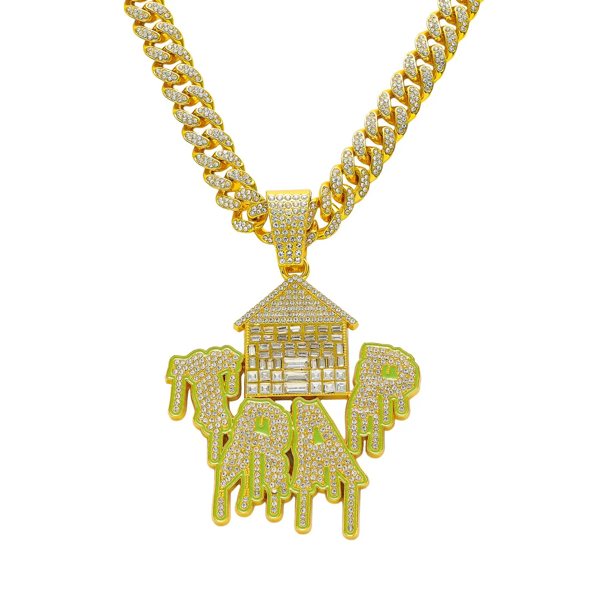 Men's Hiphop Style Zinc Alloy Cuban Chain Pendant Necklace With Diamond Pattern And Electroplating - Image 5