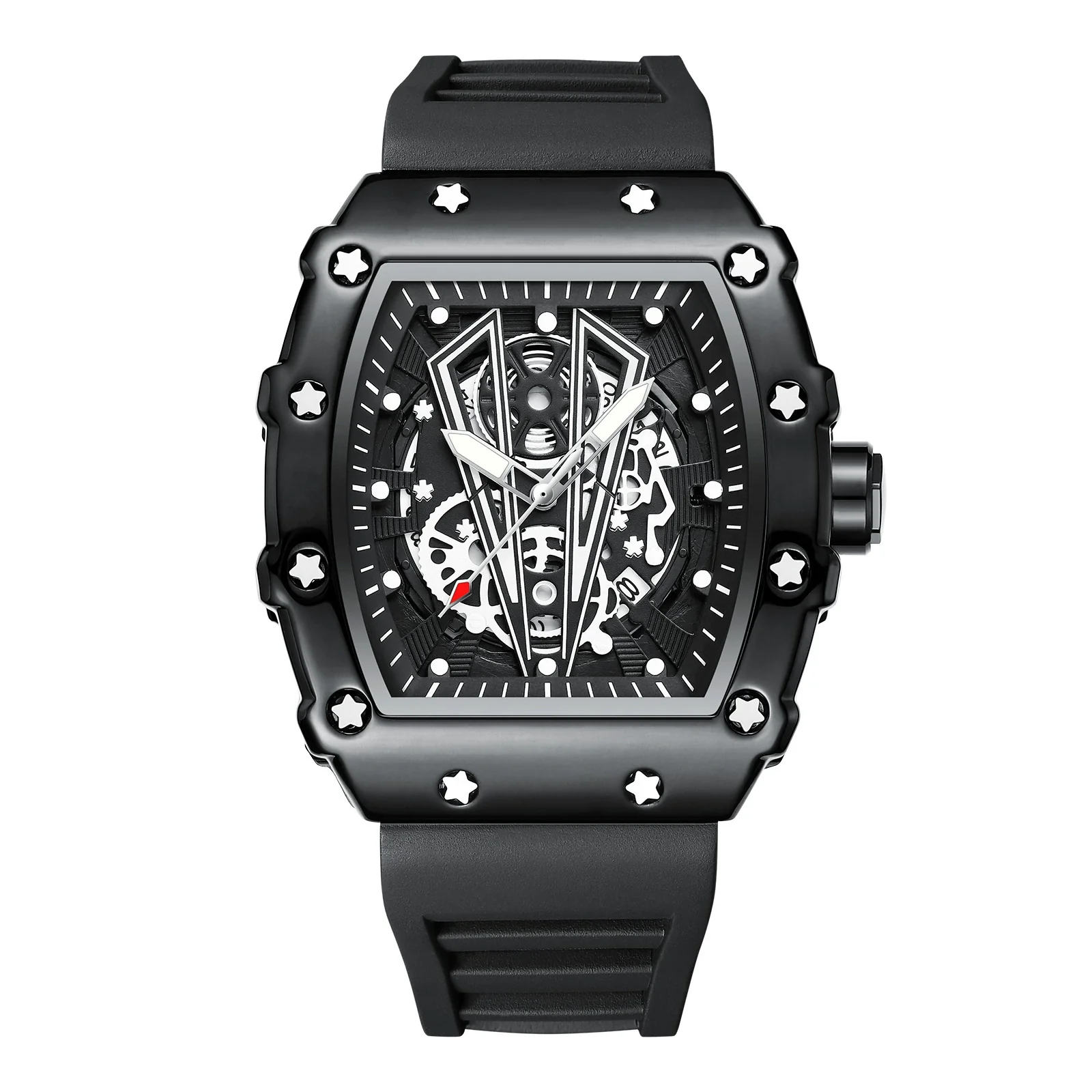 Men's Hollow Quartz Watch Alloy Case Silicone Strap Rectangle Dial Leisure Style - Image 2