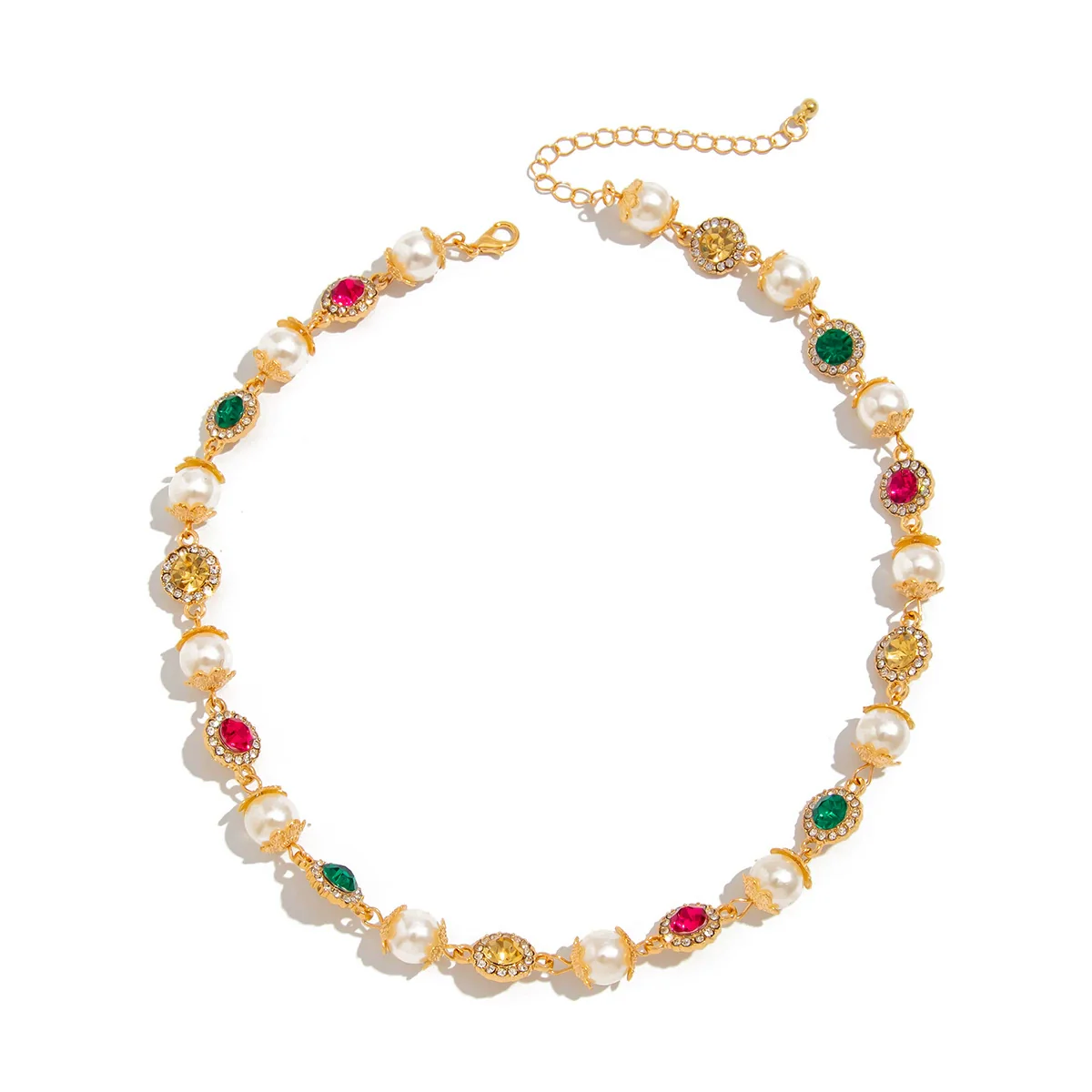 Men's Jewelry Handmade Imitation Pearl And Alloy Diamondencrusted Geometric Necklace - Image 5