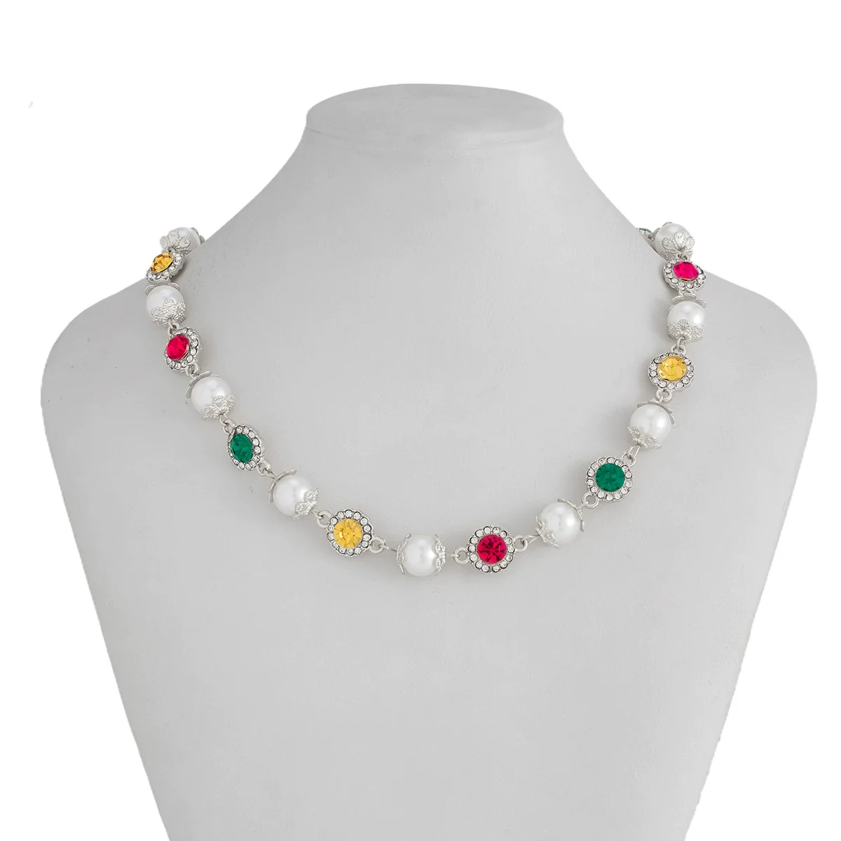 Men's Jewelry Handmade Imitation Pearl And Alloy Diamondencrusted Geometric Necklace - Image 7