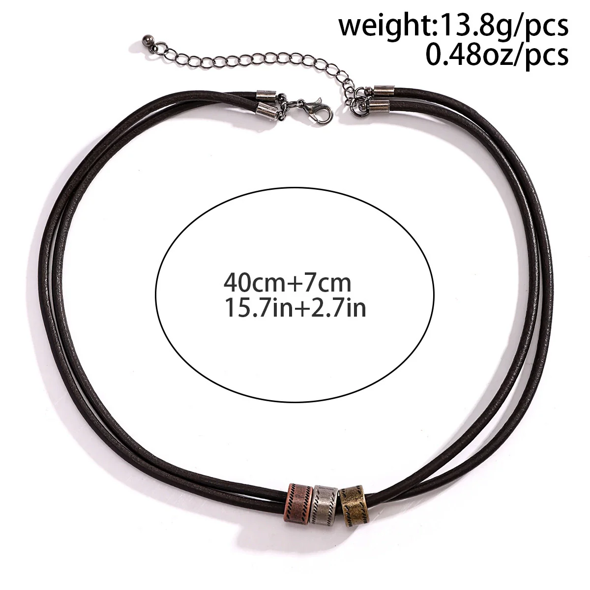 Men's Leather Geometric Knotted Ring Necklace Handmade Alloy Pendant Regular Chain Hip Hop Niche High Grade Beaded Clavicle Chain Accessories - Image 8