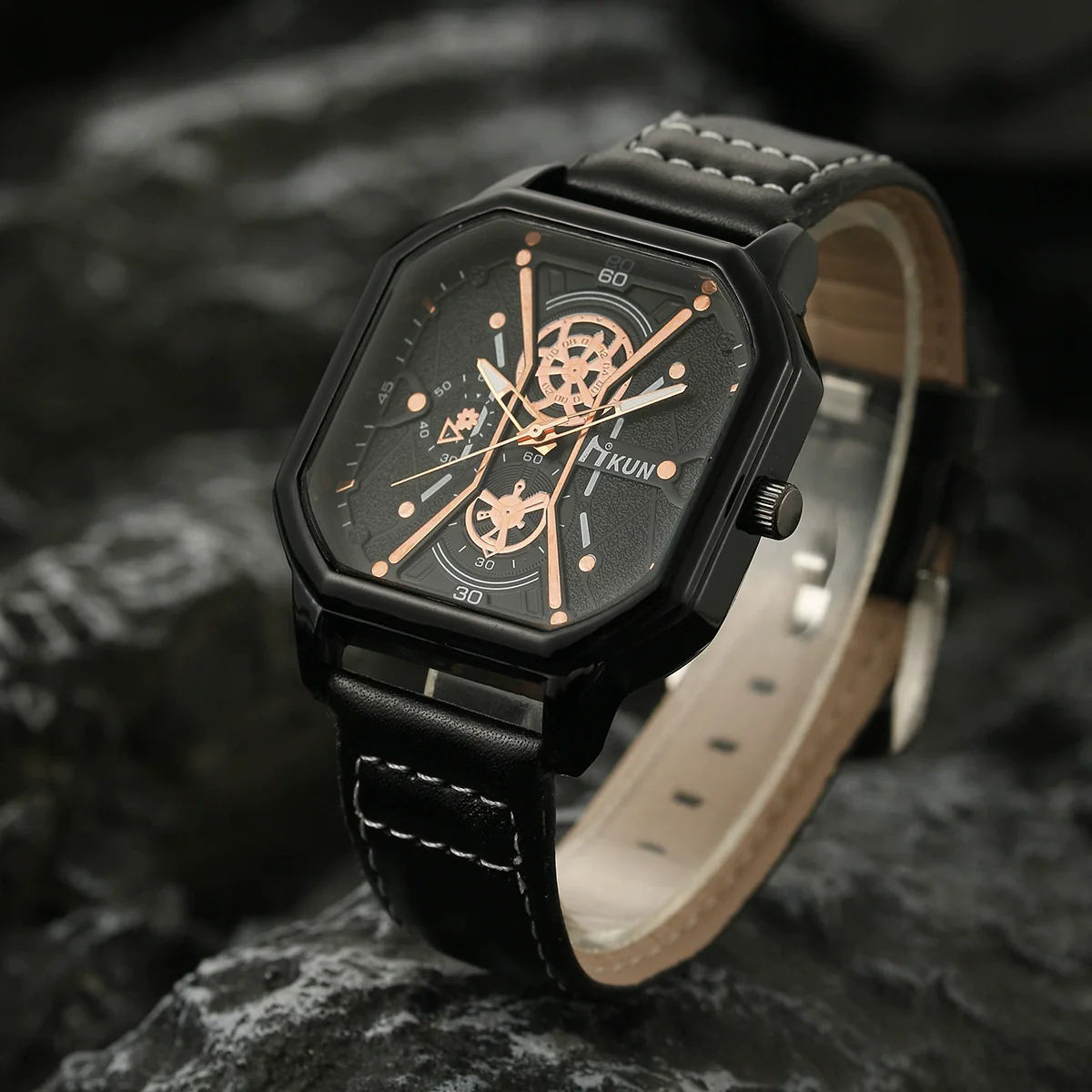 Men's Leisure Alloy And Imitation Leather Square Dial Quartz Watch Bracelet Set - Image 10