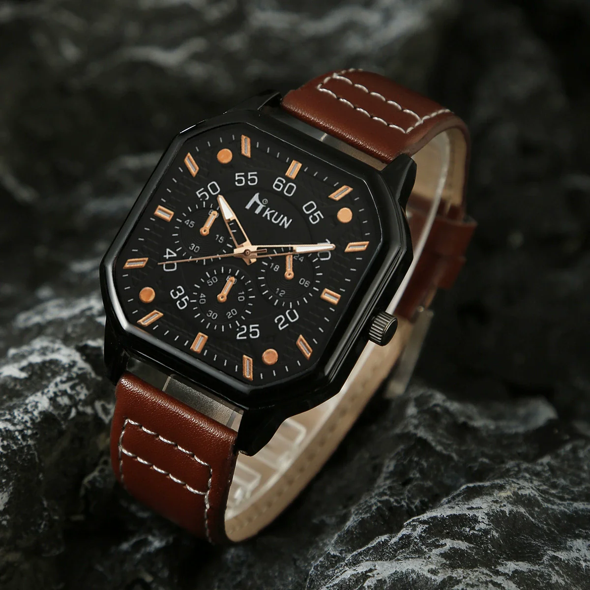 Men's Leisure Alloy And Imitation Leather Square Dial Quartz Watch Bracelet Set - Image 15