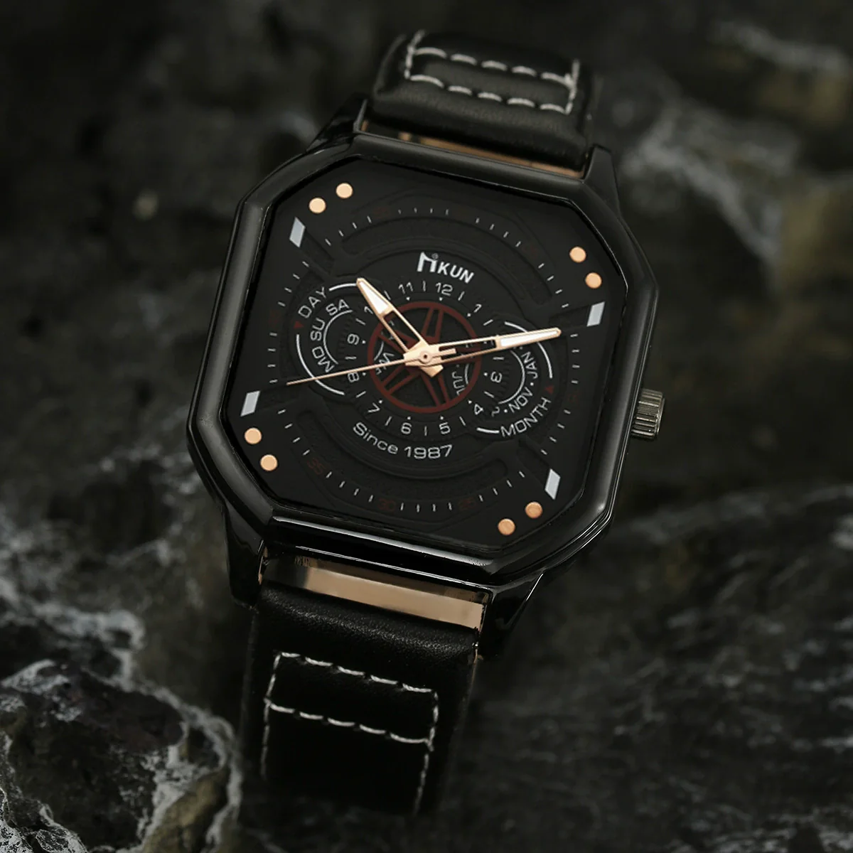Men's Leisure Alloy And Imitation Leather Square Dial Quartz Watch Bracelet Set - Image 18
